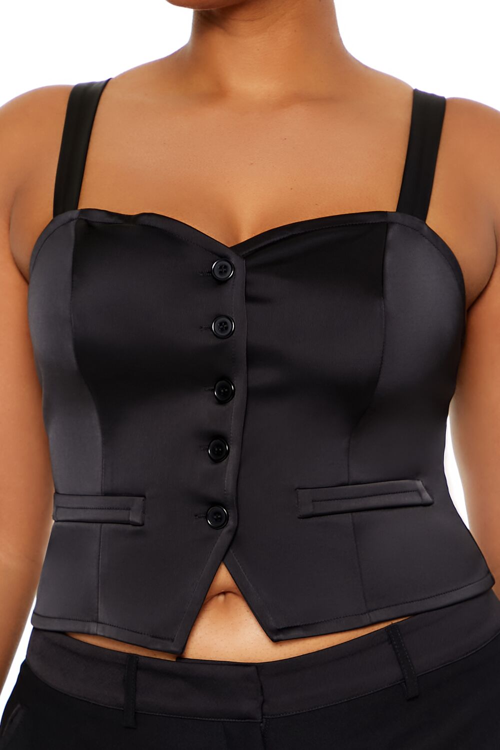 Plus Size Button-Front Crop Top