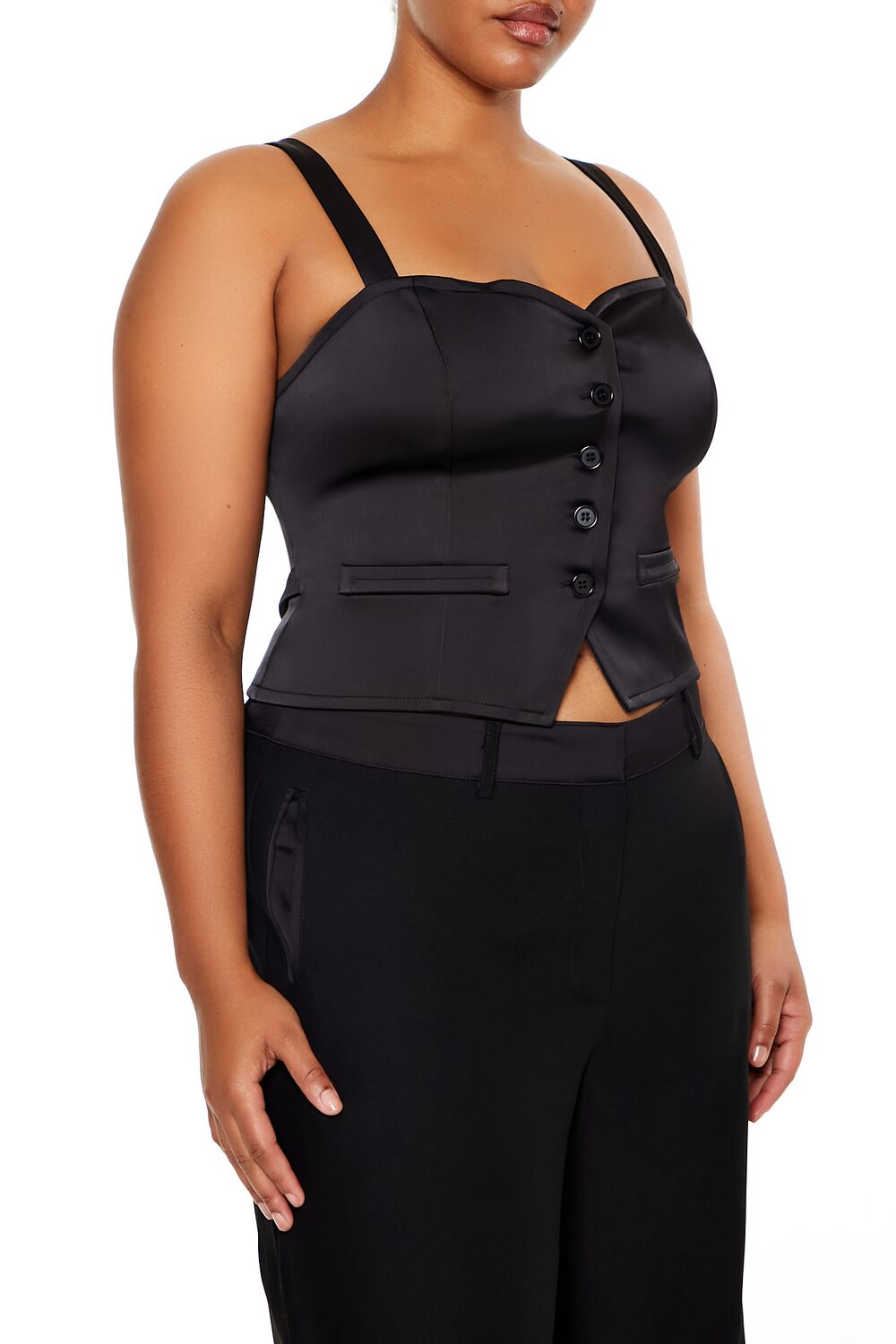 Plus Size Button-Front Crop Top