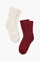 Fuzzy Ribbed Knit Crew Socks - 2 pack