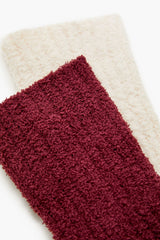 Fuzzy Ribbed Knit Crew Socks - 2 pack