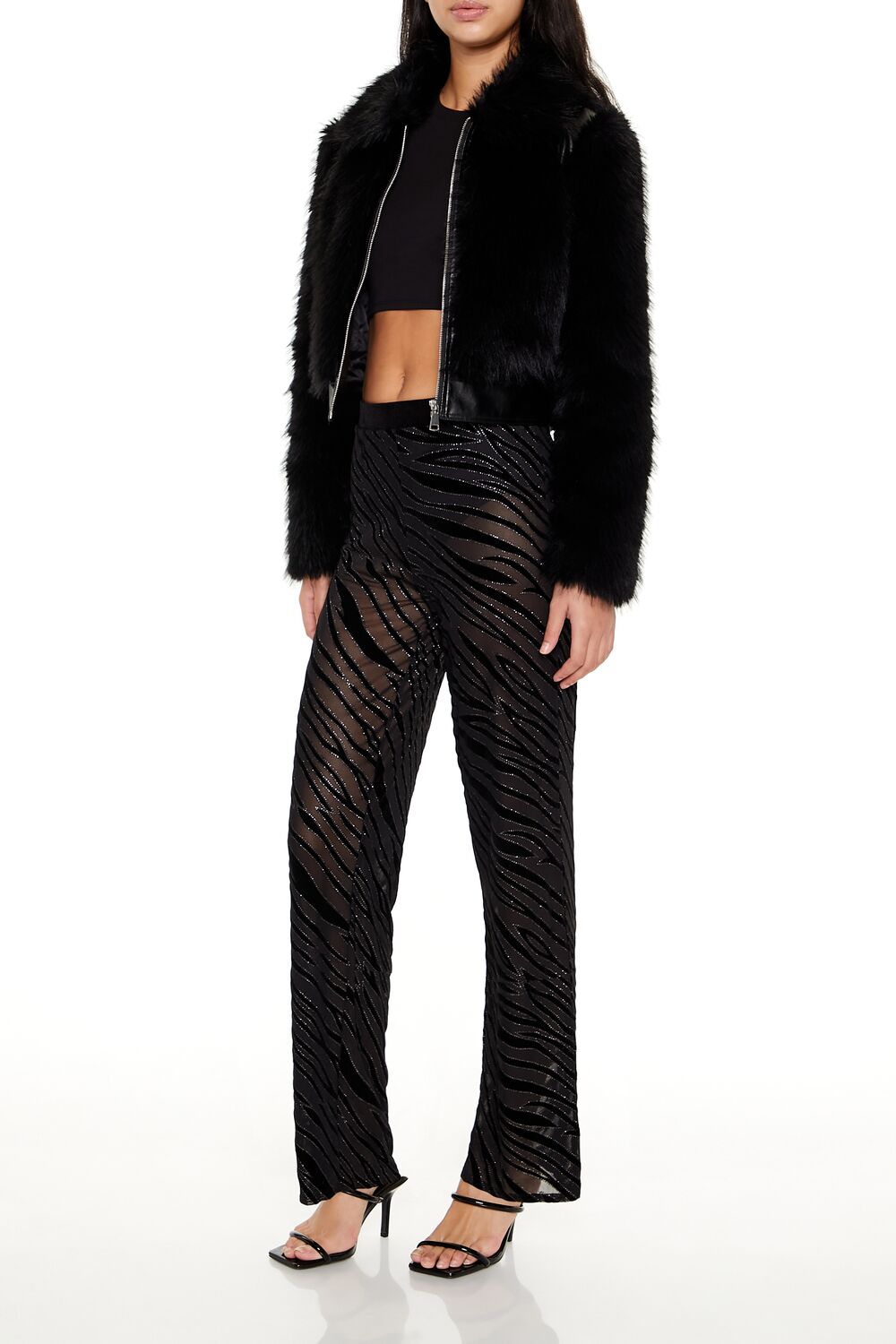 Sheer Sequin Zebra Flare Pants