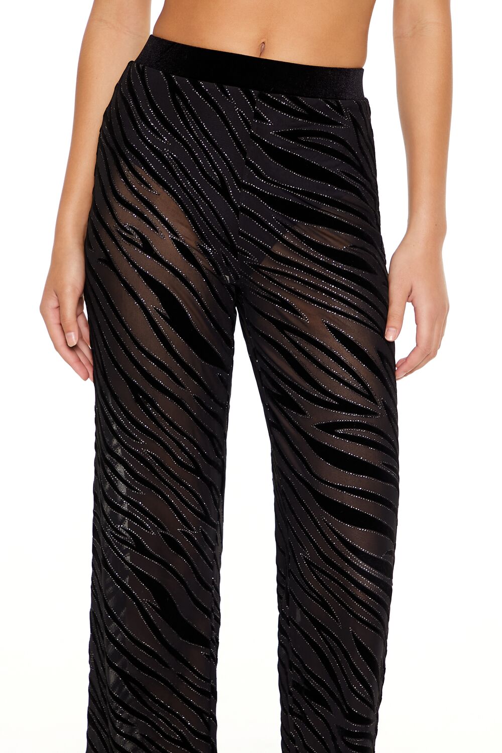 Sheer Sequin Zebra Flare Pants