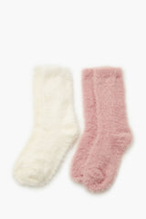 Fuzzy Knit Crew Socks - 2 pack