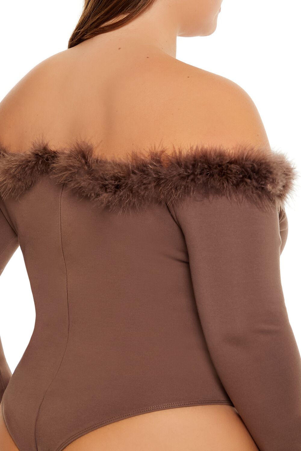 Plus Size Faux Fur-Trim Bodysuit