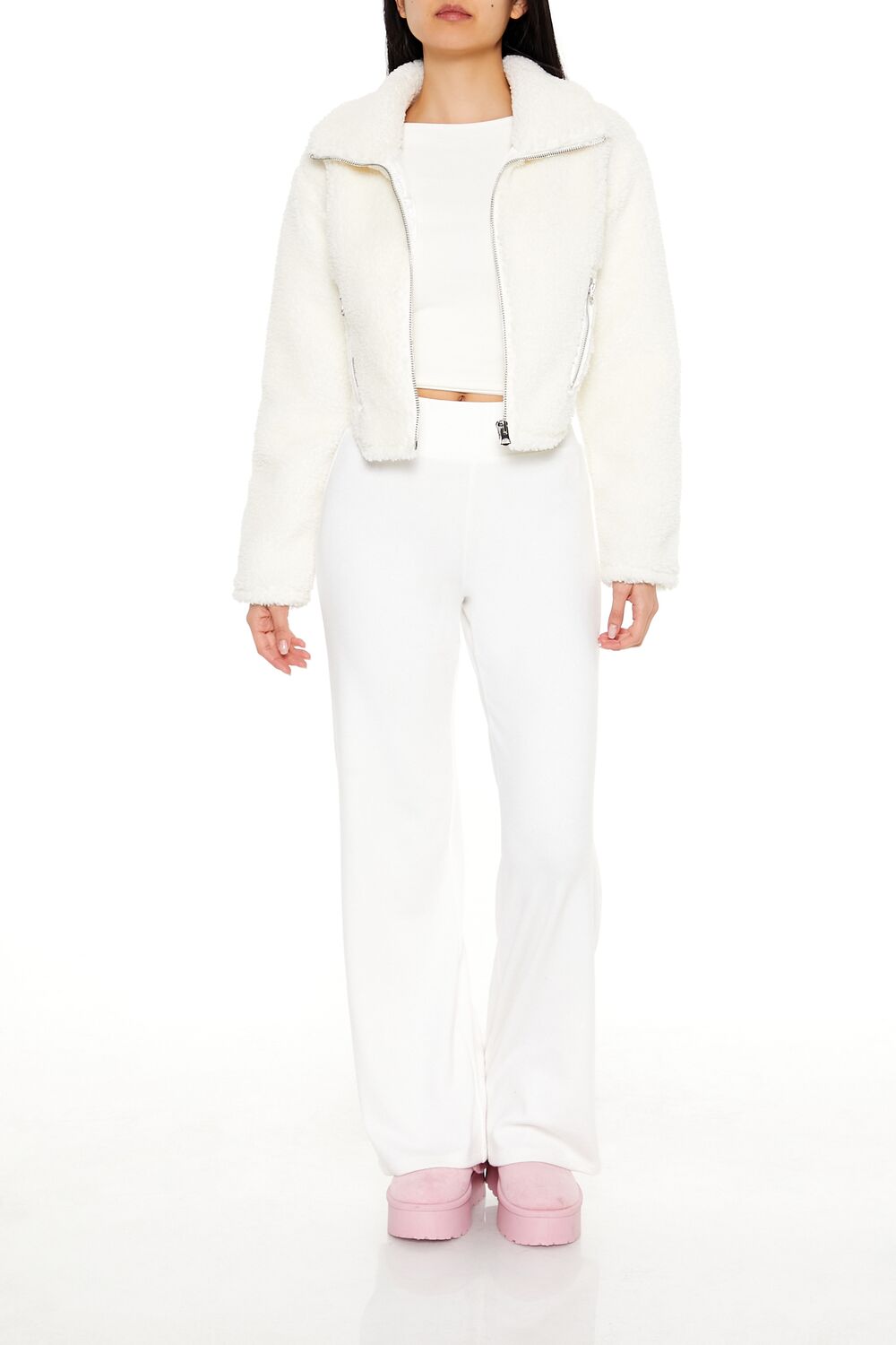 Faux Shearling Cropped Moto Jacket