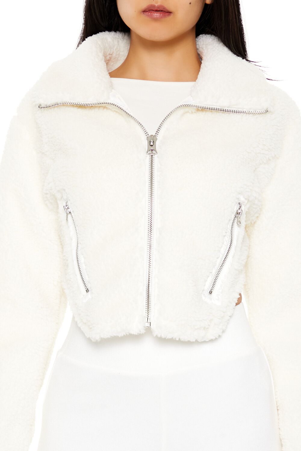 Faux Shearling Cropped Moto Jacket