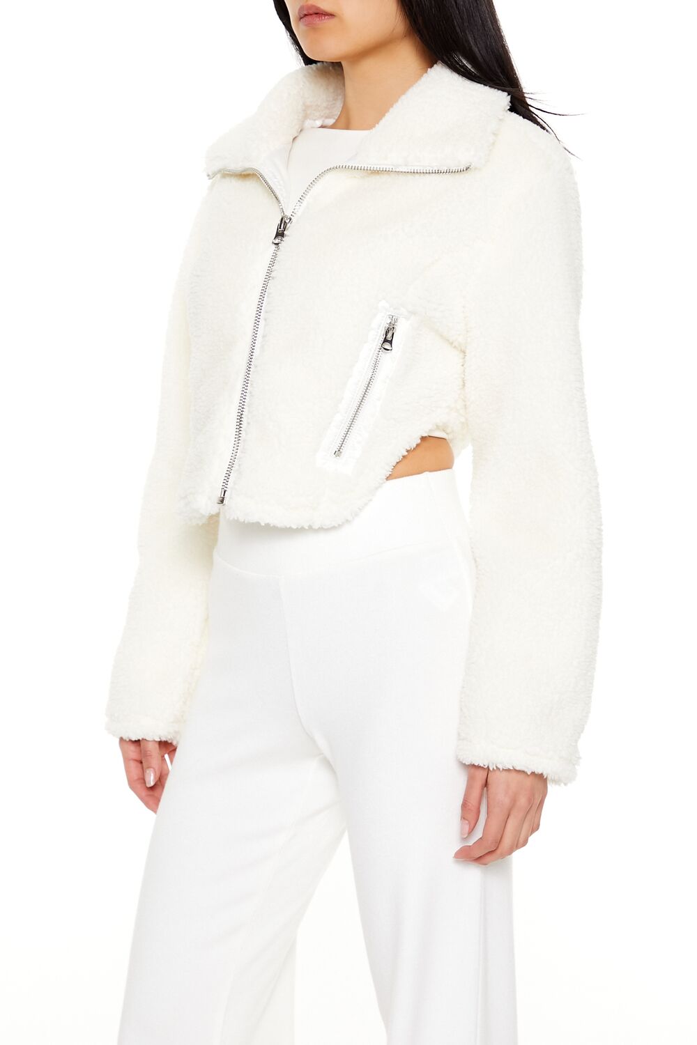 Faux Shearling Cropped Moto Jacket