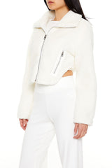 Faux Shearling Cropped Moto Jacket
