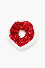 Faux Fur-Trim Sequin Scrunchie