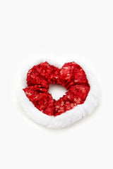 Faux Fur-Trim Sequin Scrunchie
