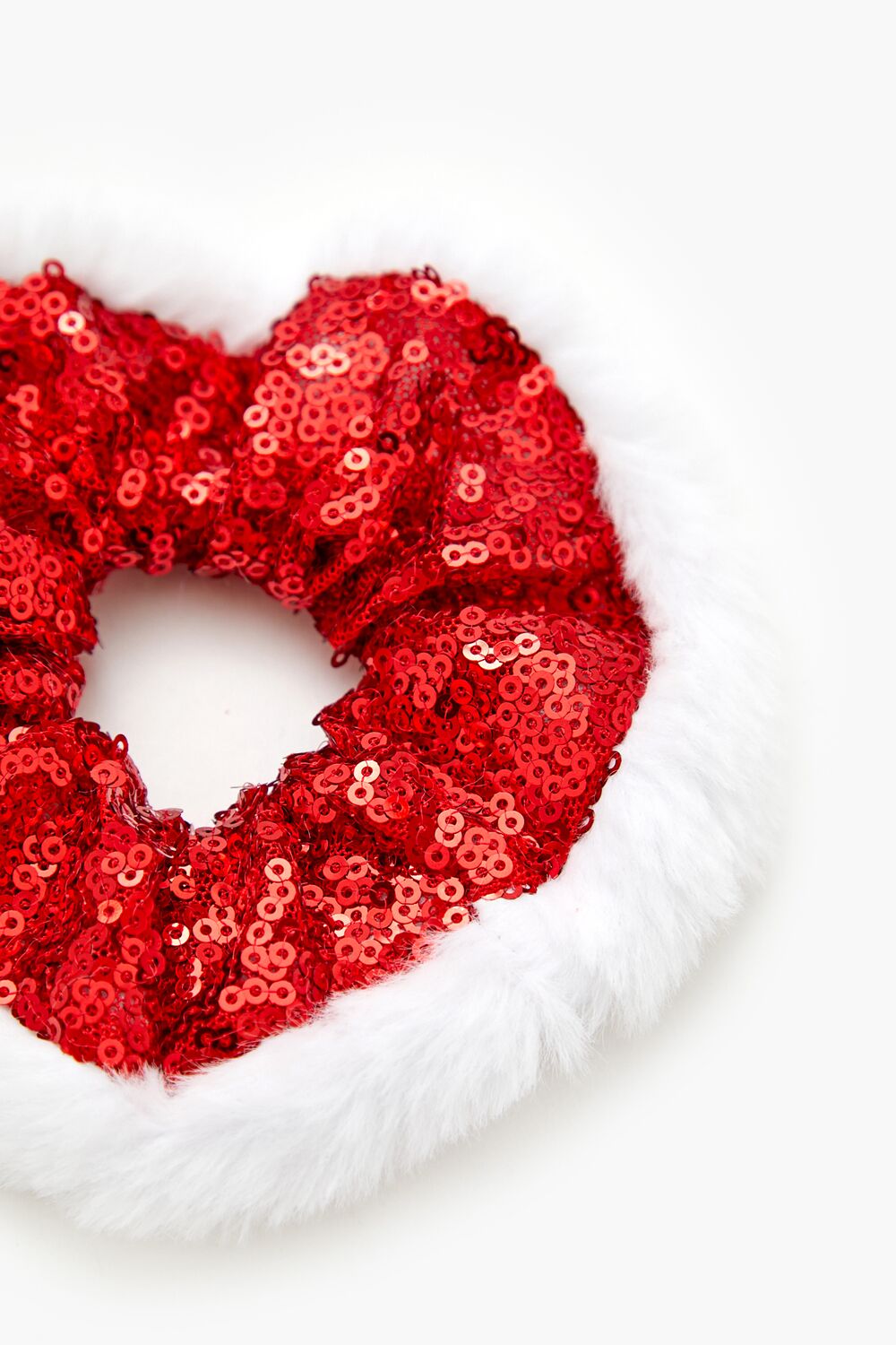 Faux Fur-Trim Sequin Scrunchie