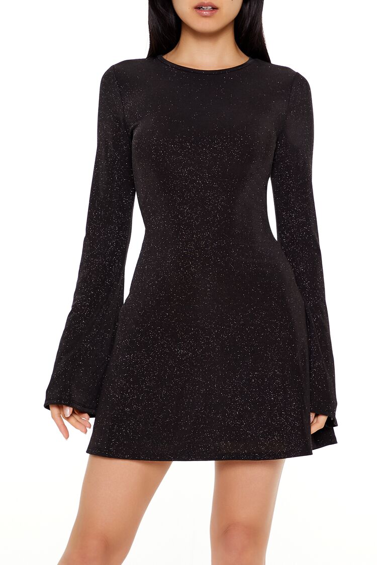 Glitter Bell-Sleeve Mini Dress