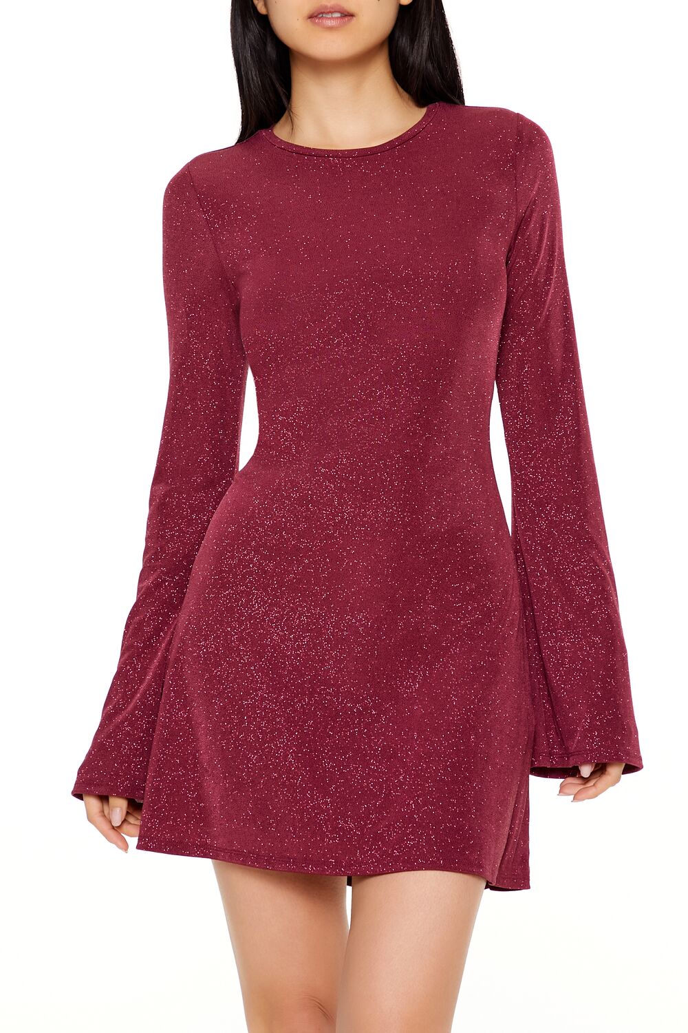 Glitter Bell-Sleeve Mini Dress