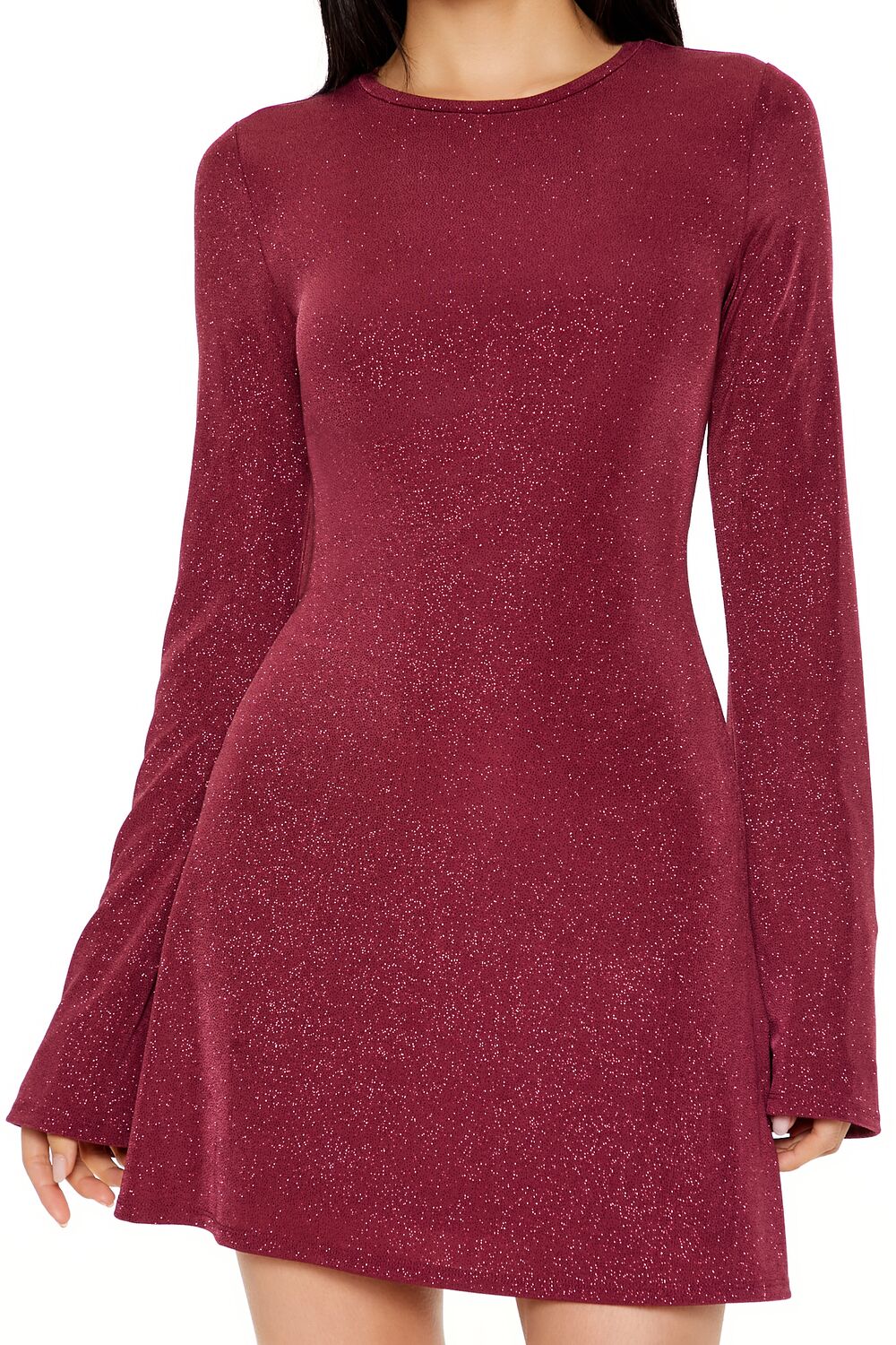 Glitter Bell-Sleeve Mini Dress