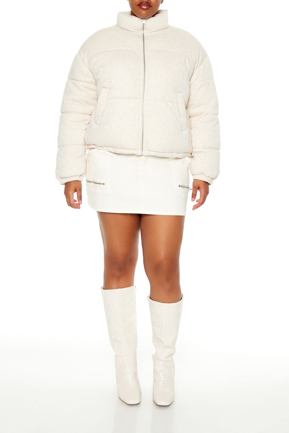 Plus Size Quilted French Terry Puffer Jacket