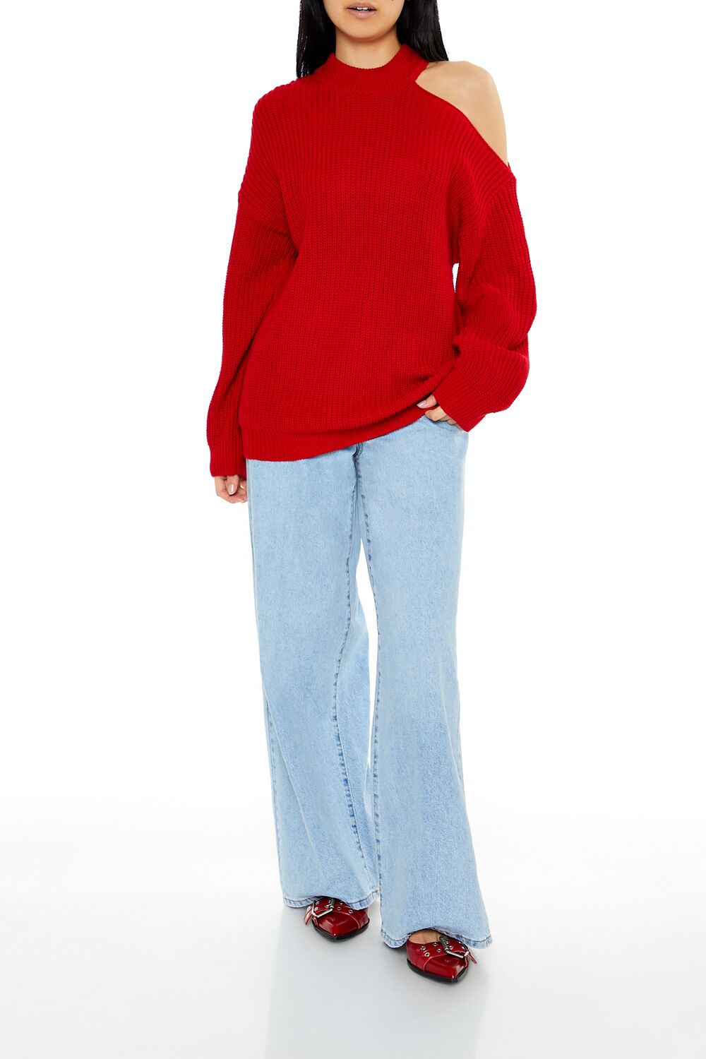 Asymmetrical Open-Shoulder Sweater