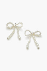 Faux Pearl Bow Drop Earrings