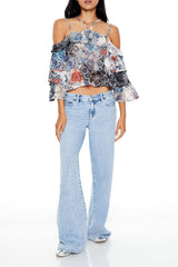 Chiffon Floral Print Crop Top