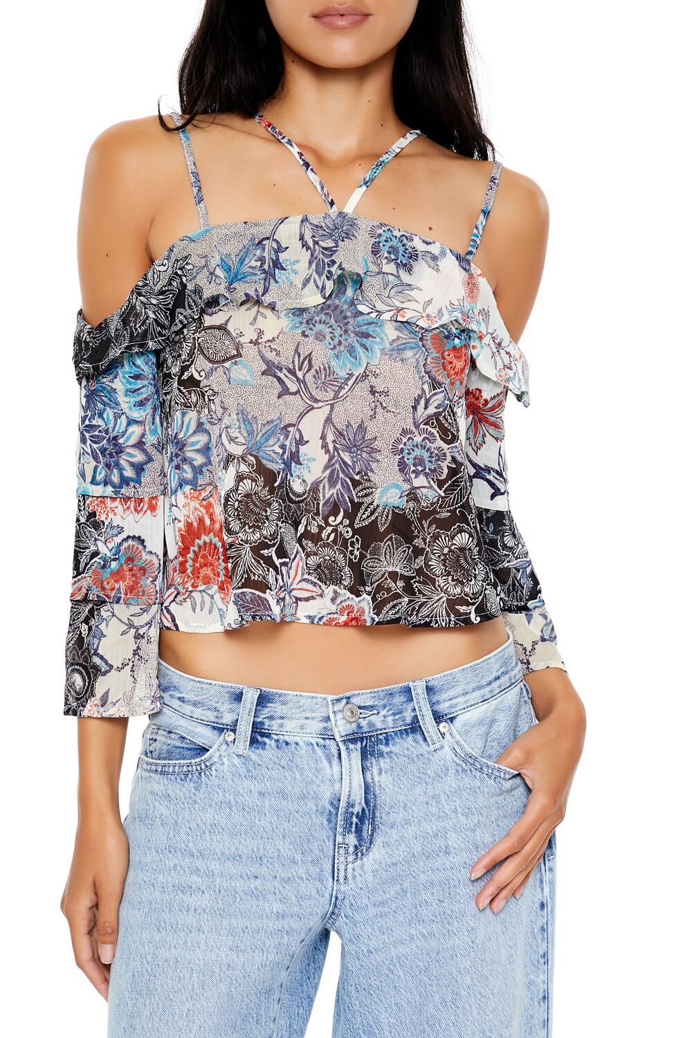 Chiffon Floral Print Crop Top