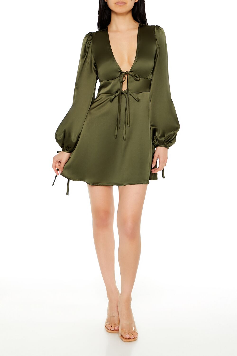 Satin Cutout Bow Mini Dress