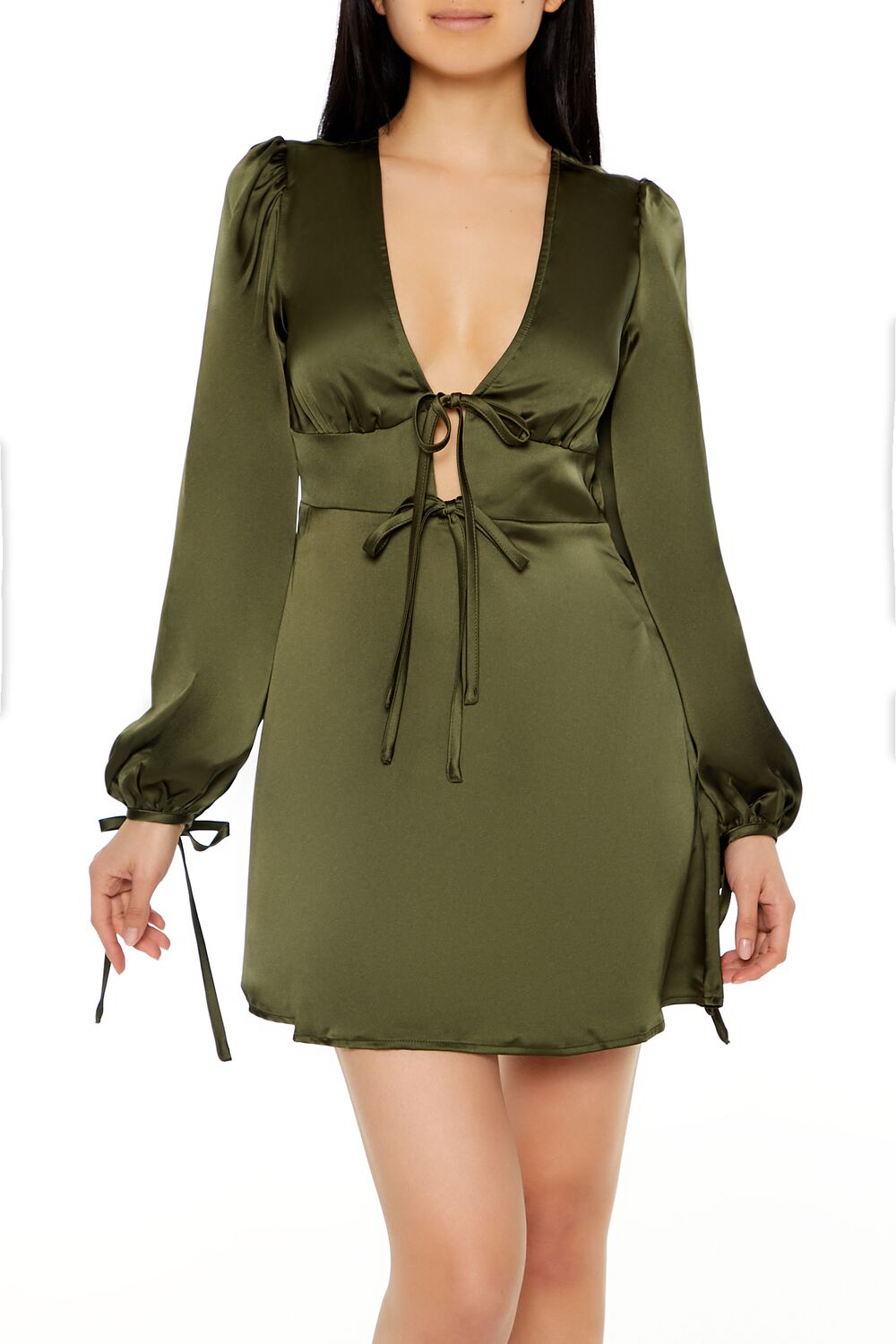 Satin Cutout Bow Mini Dress