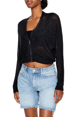 Glitter Knit Zip-Up Sweater
