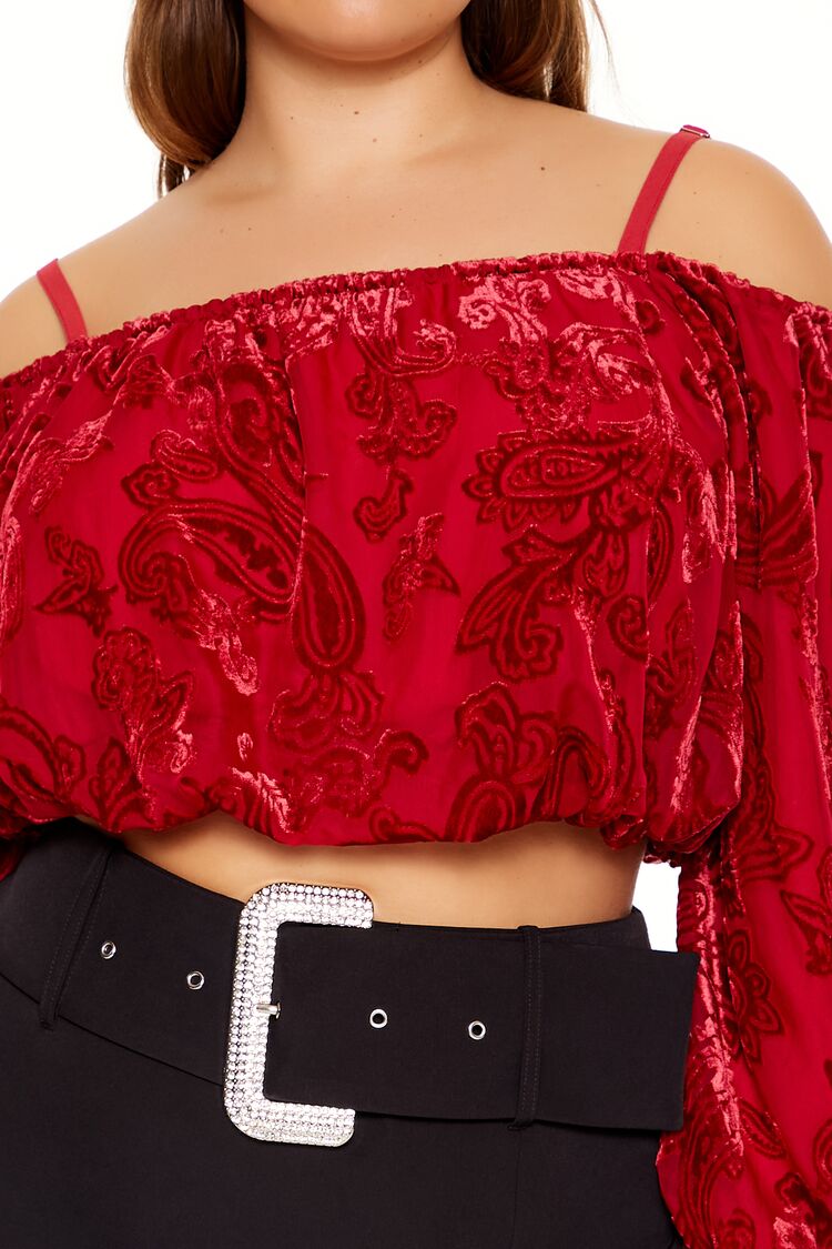 Plus Size Paisley Open-Shoulder Top