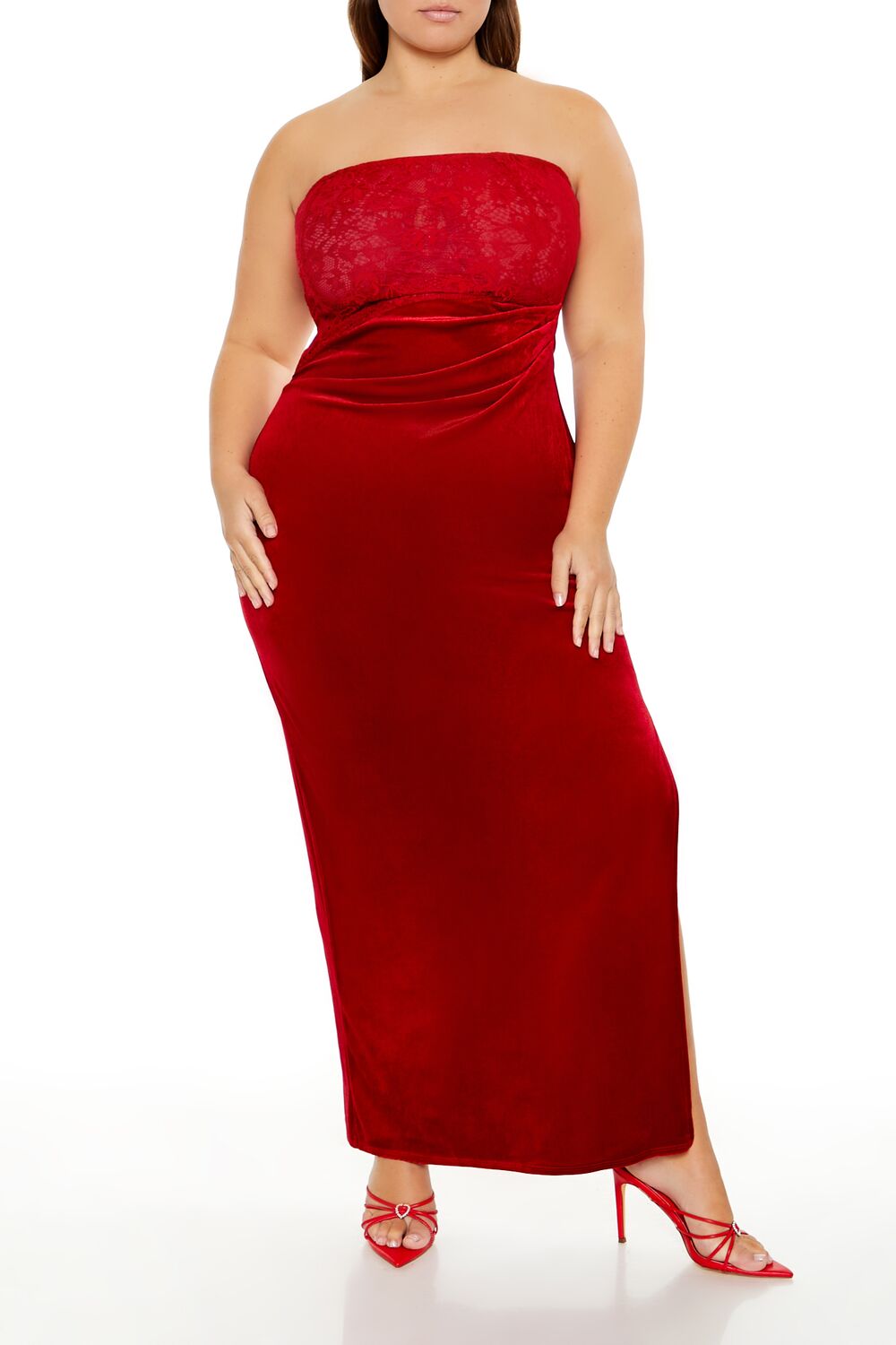 Plus Size Lace & Velour Maxi Dress