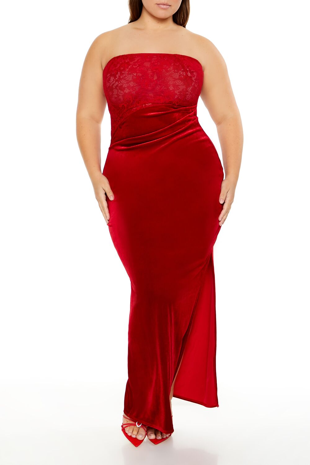 Plus Size Lace & Velour Maxi Dress