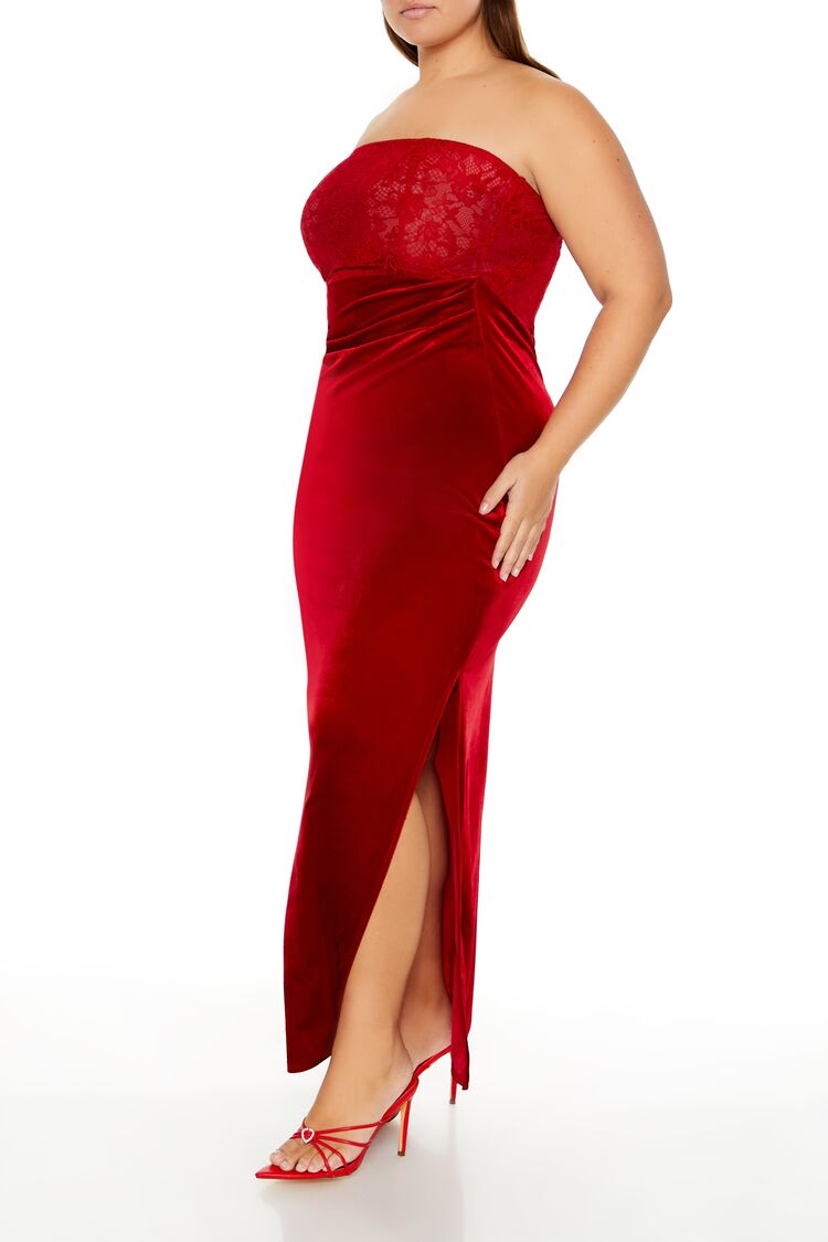 Plus Size Lace & Velour Maxi Dress