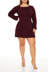 Plus Size Cable Knit Mini Sweater Dress