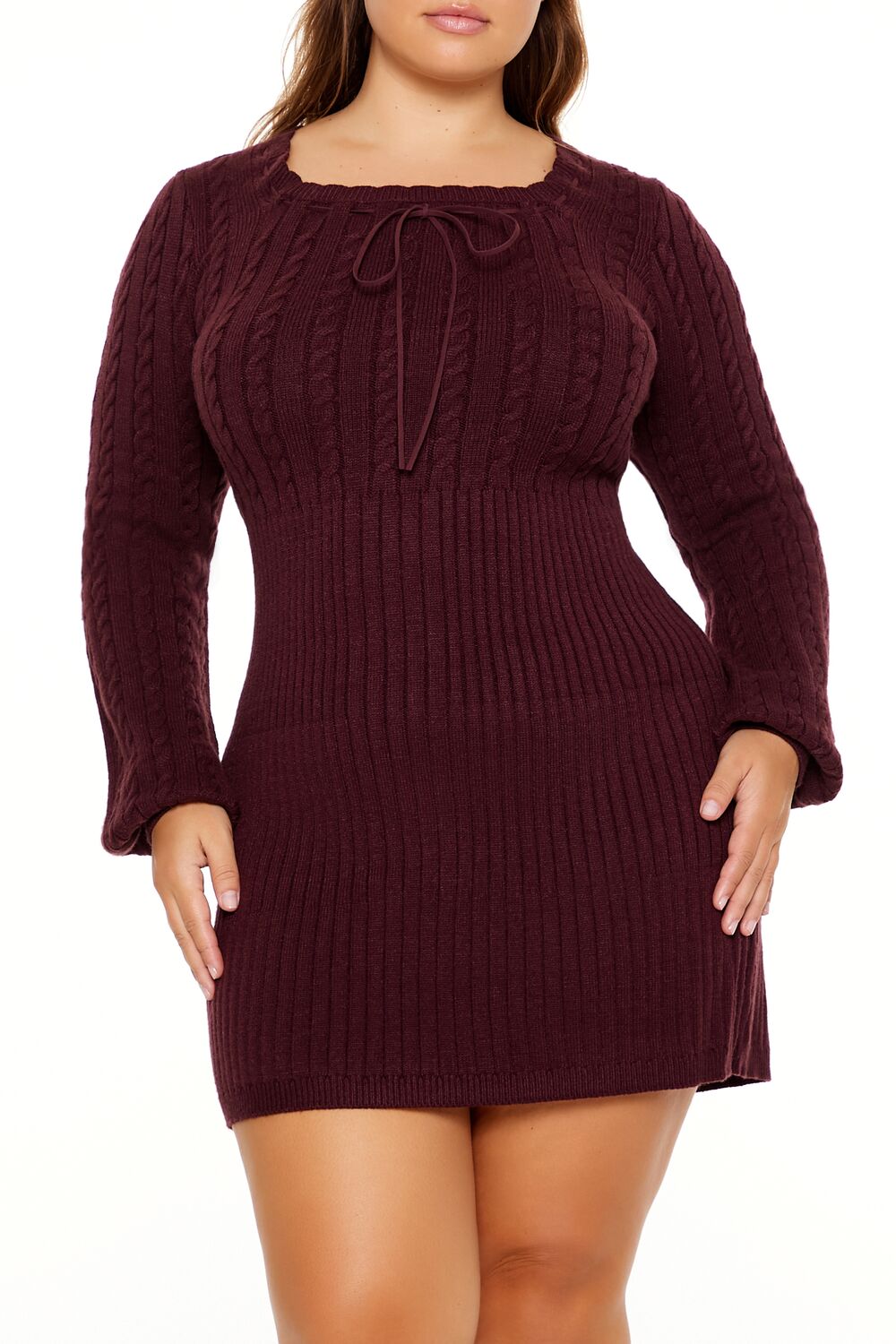 Plus Size Cable Knit Mini Sweater Dress