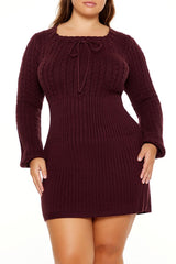 Plus Size Cable Knit Mini Sweater Dress