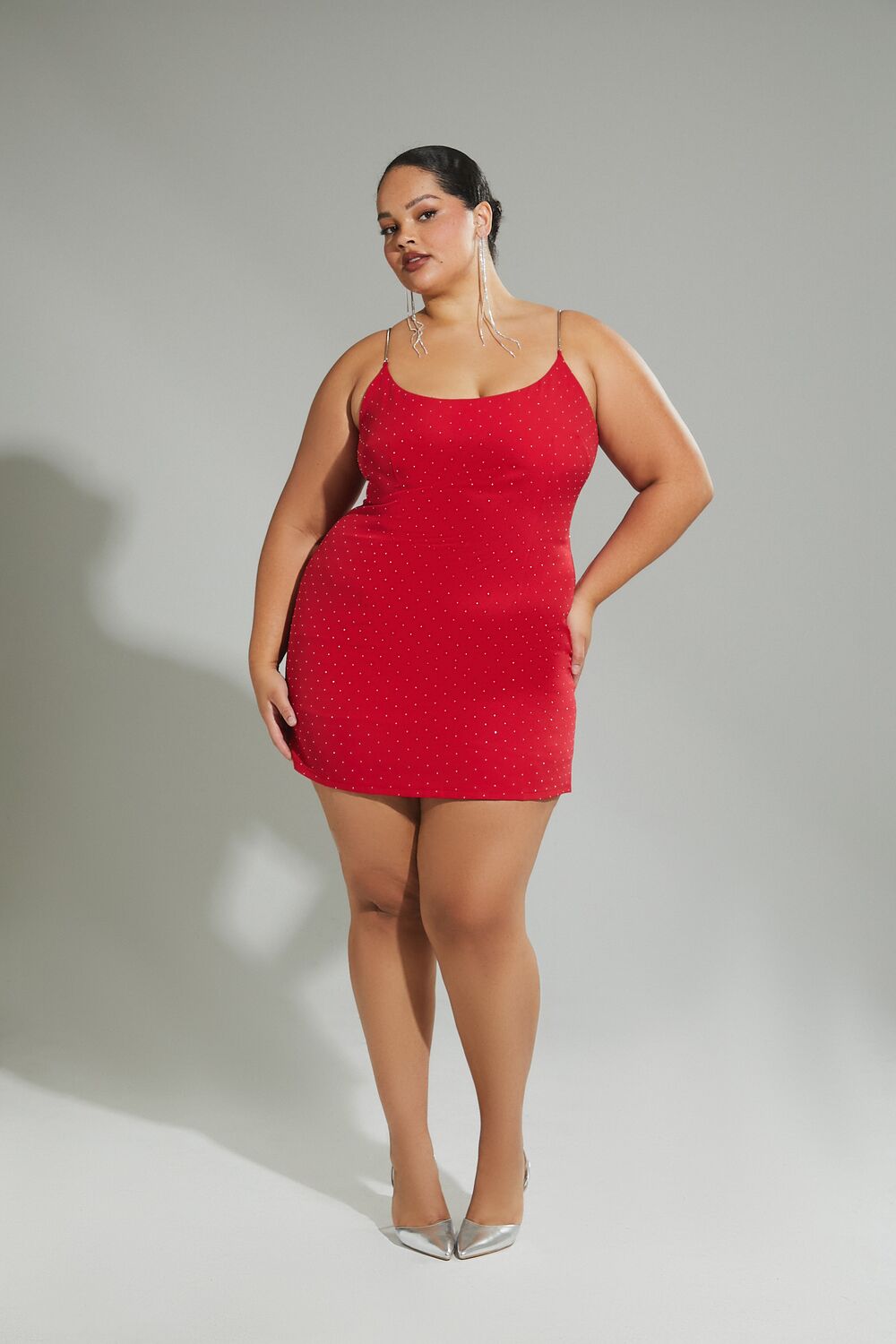 Plus Size Rhinestone Cami Mini Dress