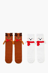 Polar Bear & Reindeer Crew Socks Set - 2 pack