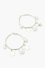 Star & Faux Pearl Hoop Earrings