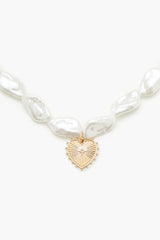 Faux Pearl Heart Charm Necklace