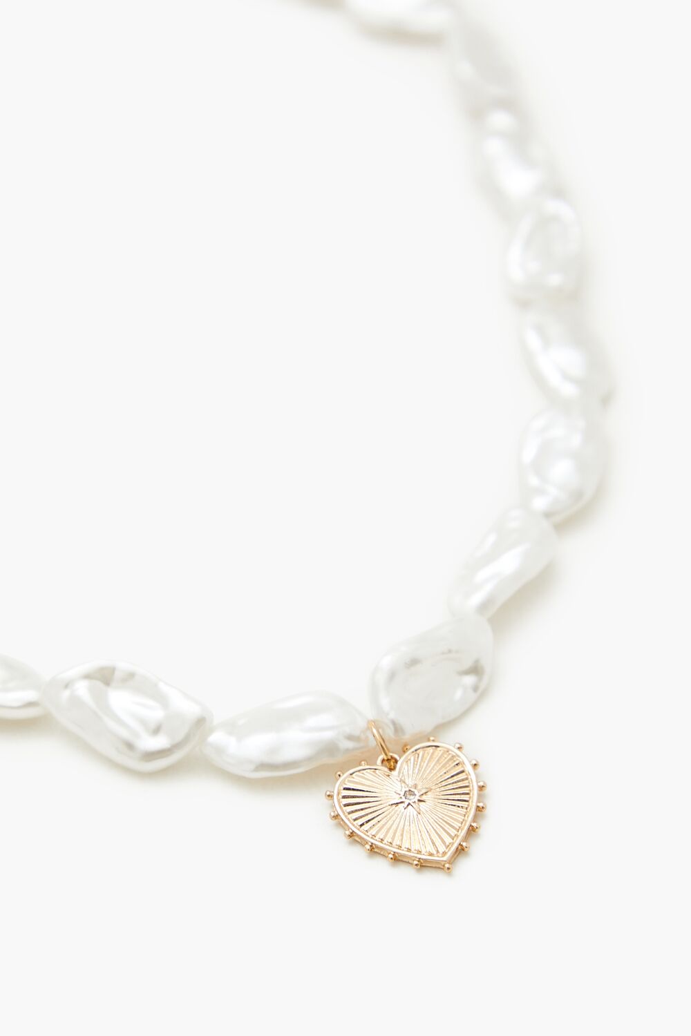 Faux Pearl Heart Charm Necklace