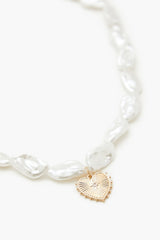 Faux Pearl Heart Charm Necklace