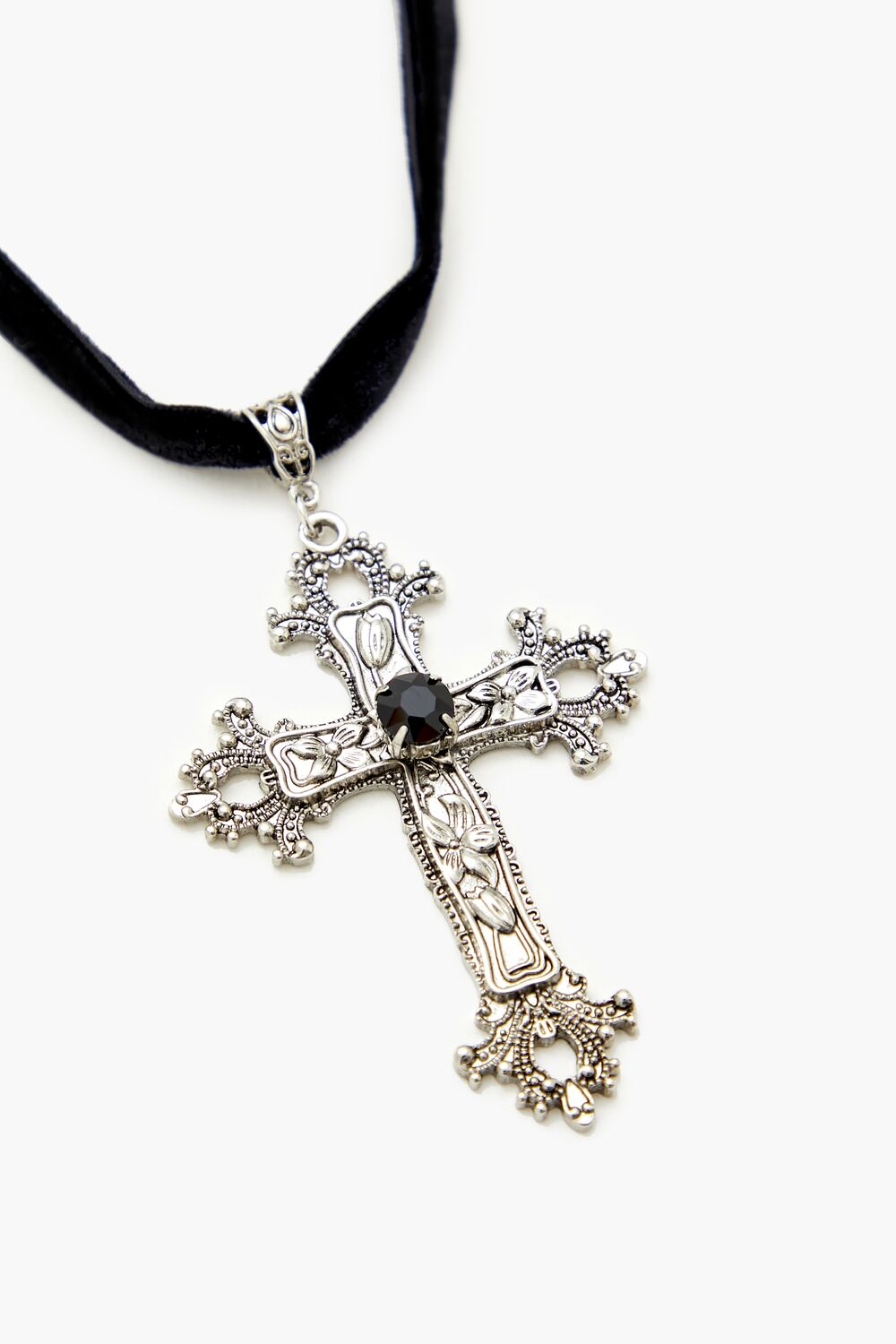 Rhinestone Cross Velvet Necklace