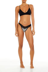 Lace-Trim Striped Thong Panties