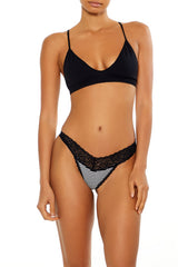 Lace-Trim Striped Thong Panties