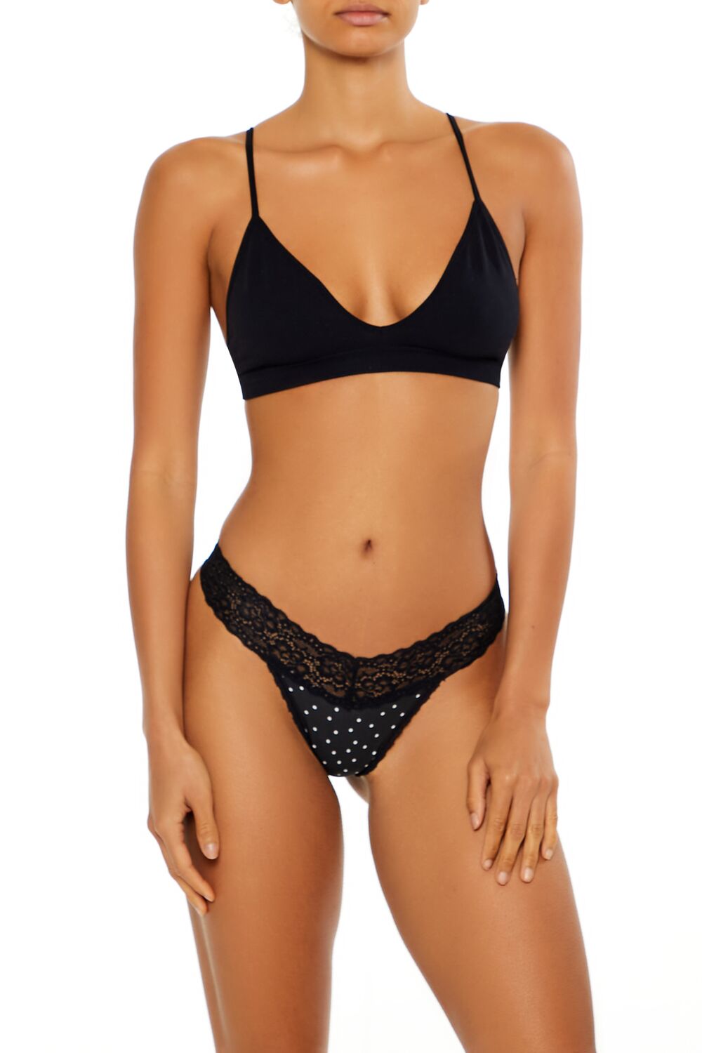 Lace-Trim Polka Dot Thong Panties