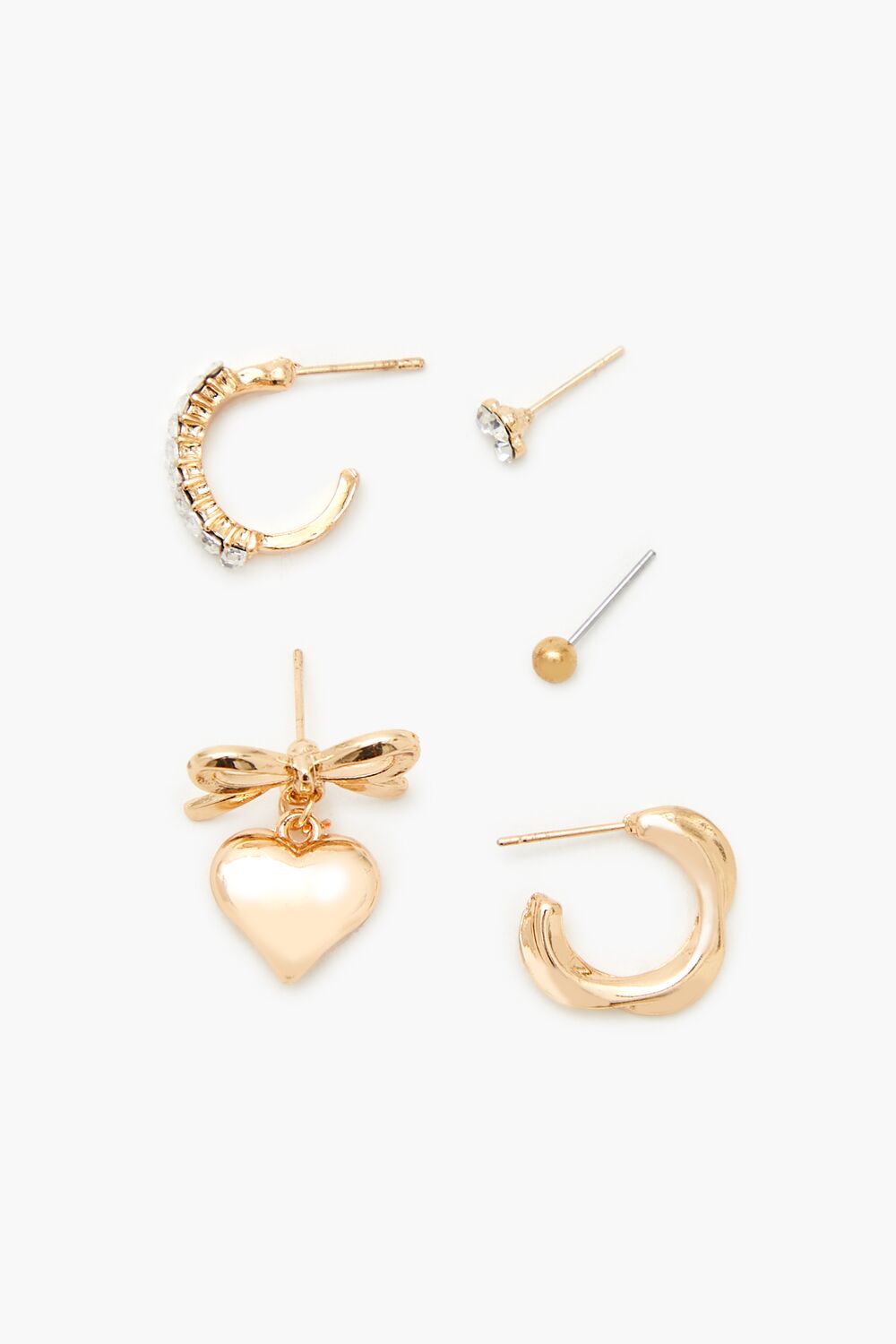 Bow Heart Stud & Drop Earring Set