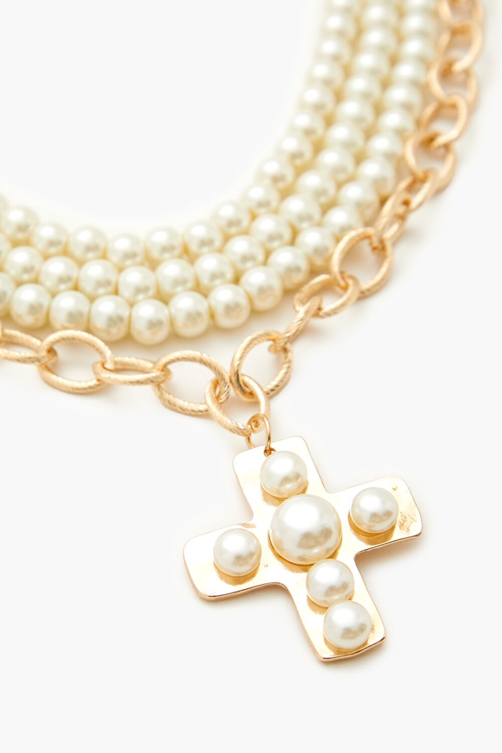 Layered Faux Pearl Cross Necklace