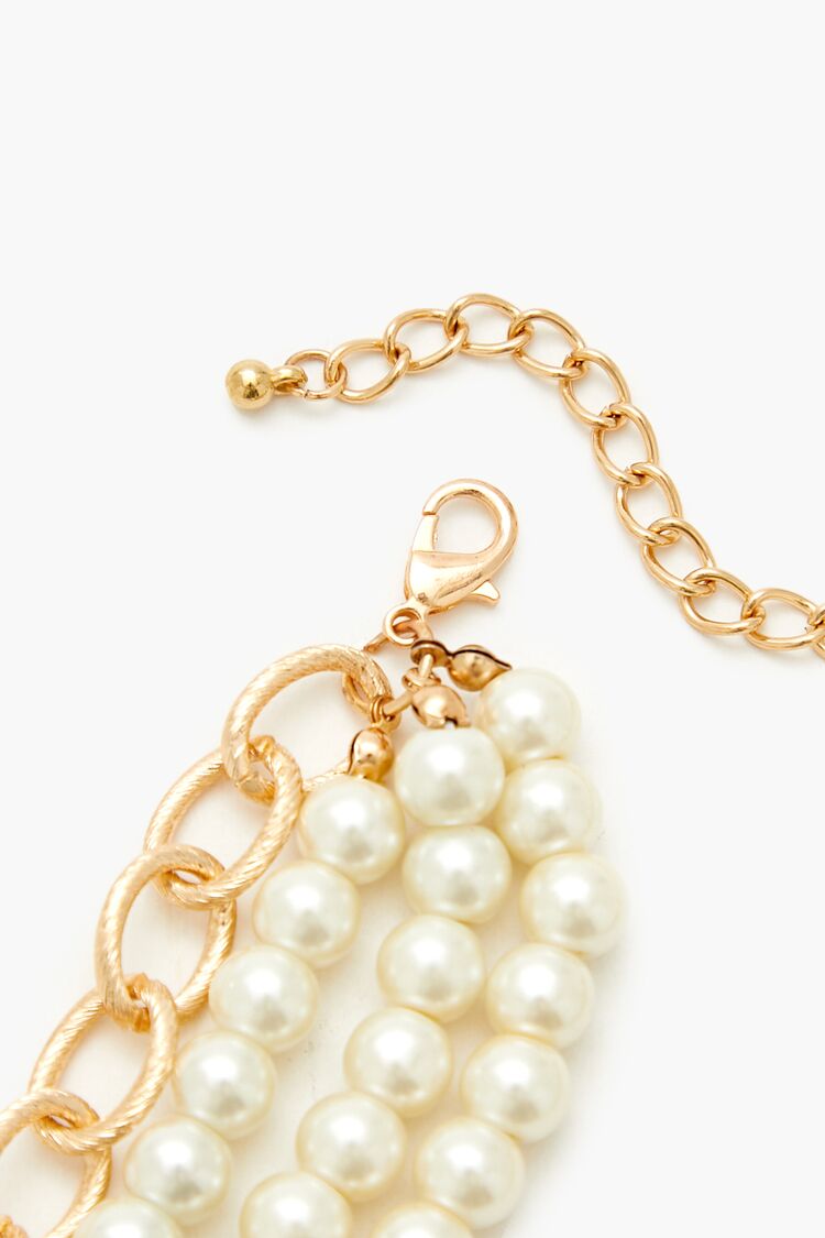 Layered Faux Pearl Cross Necklace