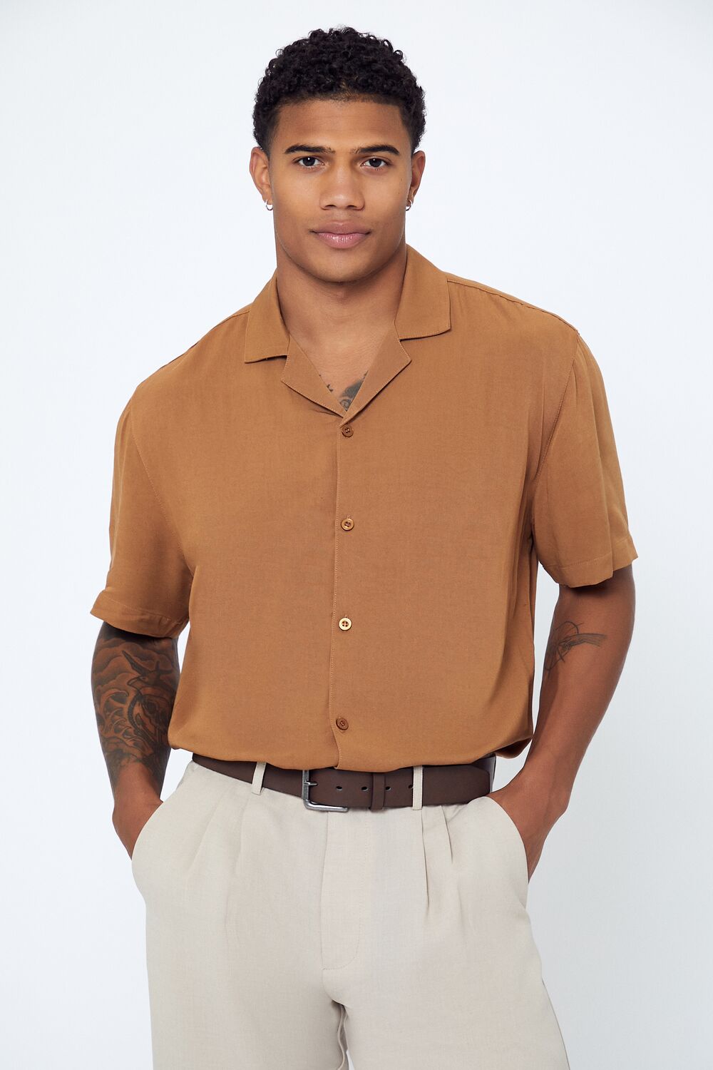 Cuban-Collar Short-Sleeve Shirt
