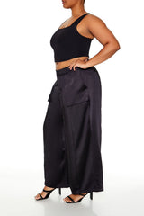 Plus Size Satin Cargo Pants