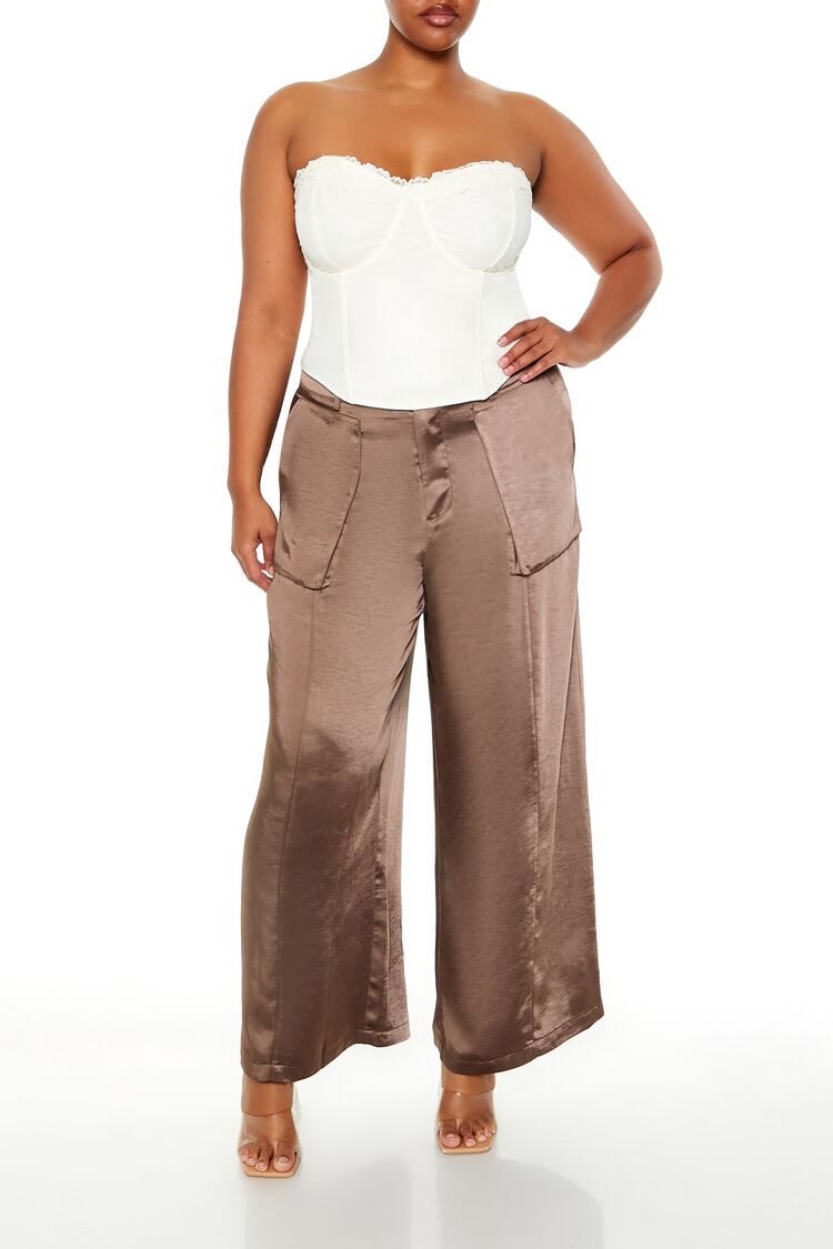 Plus Size Satin Cargo Pants