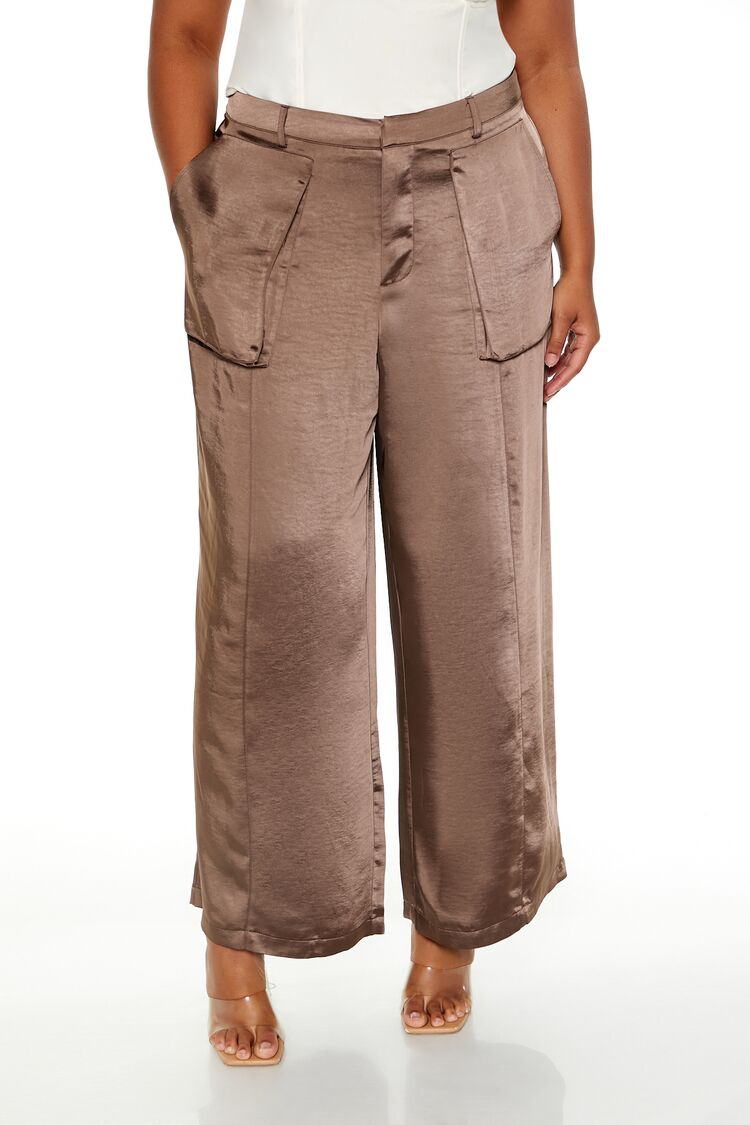 Plus Size Satin Cargo Pants